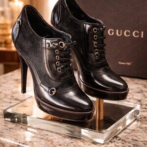 GENTLY WORN Gucci Black Mohair and Leather Booties - Size 36/6